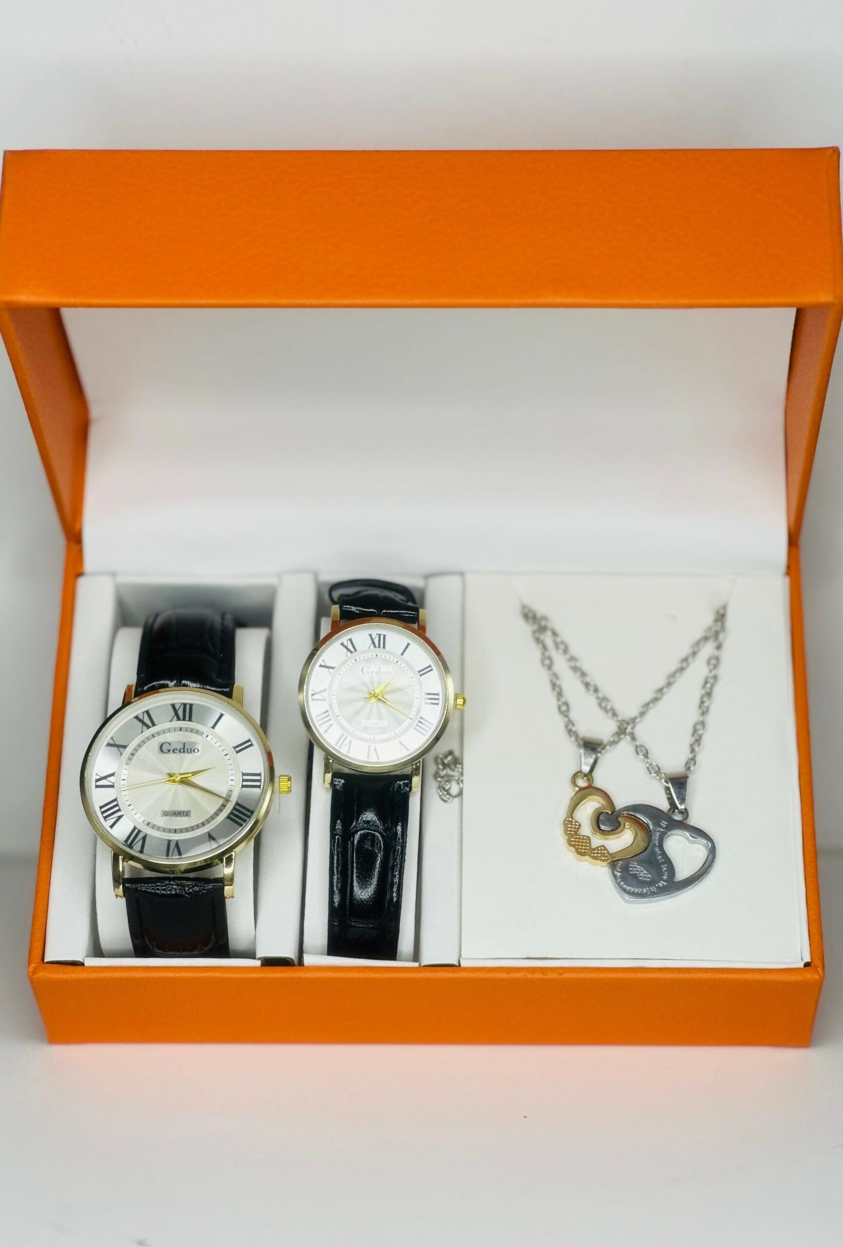 His and Hers Classic Watch and Pendant Combo – Gold Dial Quartz Watche