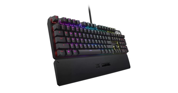 ASUS TUF K3 USB Highly Durable Mechanical Gaming Keyboard for PC, Programmable Onboard Memory, Dedicated Media Controls, Aura Sync RGB Lighting, Detachable Magnetic Wrist Rest (Black)