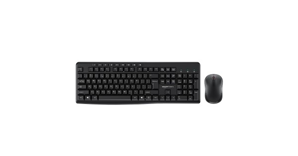 Amazon Basics Wireless Keyboard and Mouse Combo for Windows, 2.4 GHz Wireless, Spill-Resistant Design, 8 Multimedia (Black)