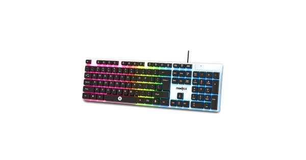 FRONTECH Wired Gaming Keyboard with 104 Keys Rainbow Backlight Effect Membrane Keys with Retractable Stands (KB-0042, White & Black)