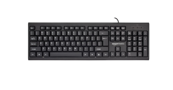 amazon basics Wired Multimedia Keyboard with 107 Keys, USB 2.0 Interface, for Gaming Pc, Computer, Laptop, Mac Black