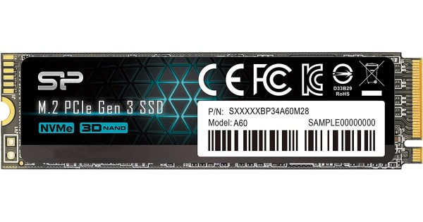 SP Silicon Power 256GB NVMe PCIe Gen3x4 M.2 2280 TLC SSD R/W up to 2,100MB/s and 1,200MB/s (SP256GBP34A60M28)