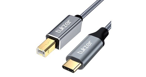 Tukzer High Speed USB Type C to USB B 2.0 Printer Cable Cord| Nylon Braided Fiber Jacket, Gold Plated Connectors| Compatible with MacBook (Black)