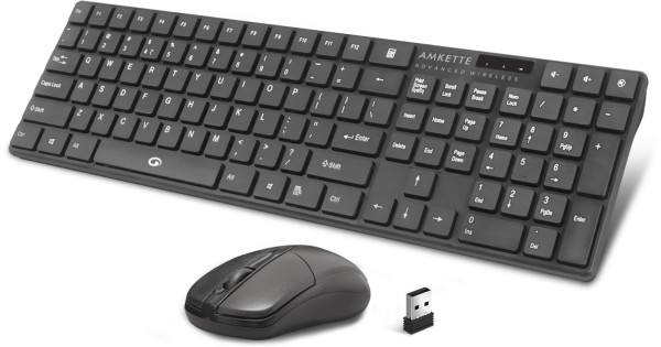 Amkette Primus Wireless Keyboard & Mouse Combo USB Support, 2.4 Ghz Wireless Single Nano Receiver (Black)