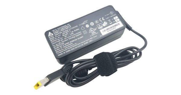 Lenovo 65W USB Slim Tip Rectangular pin Laptop Adapter/Charger with Power Cord for Select Models of Lenovo Laptops (888015000, Black)