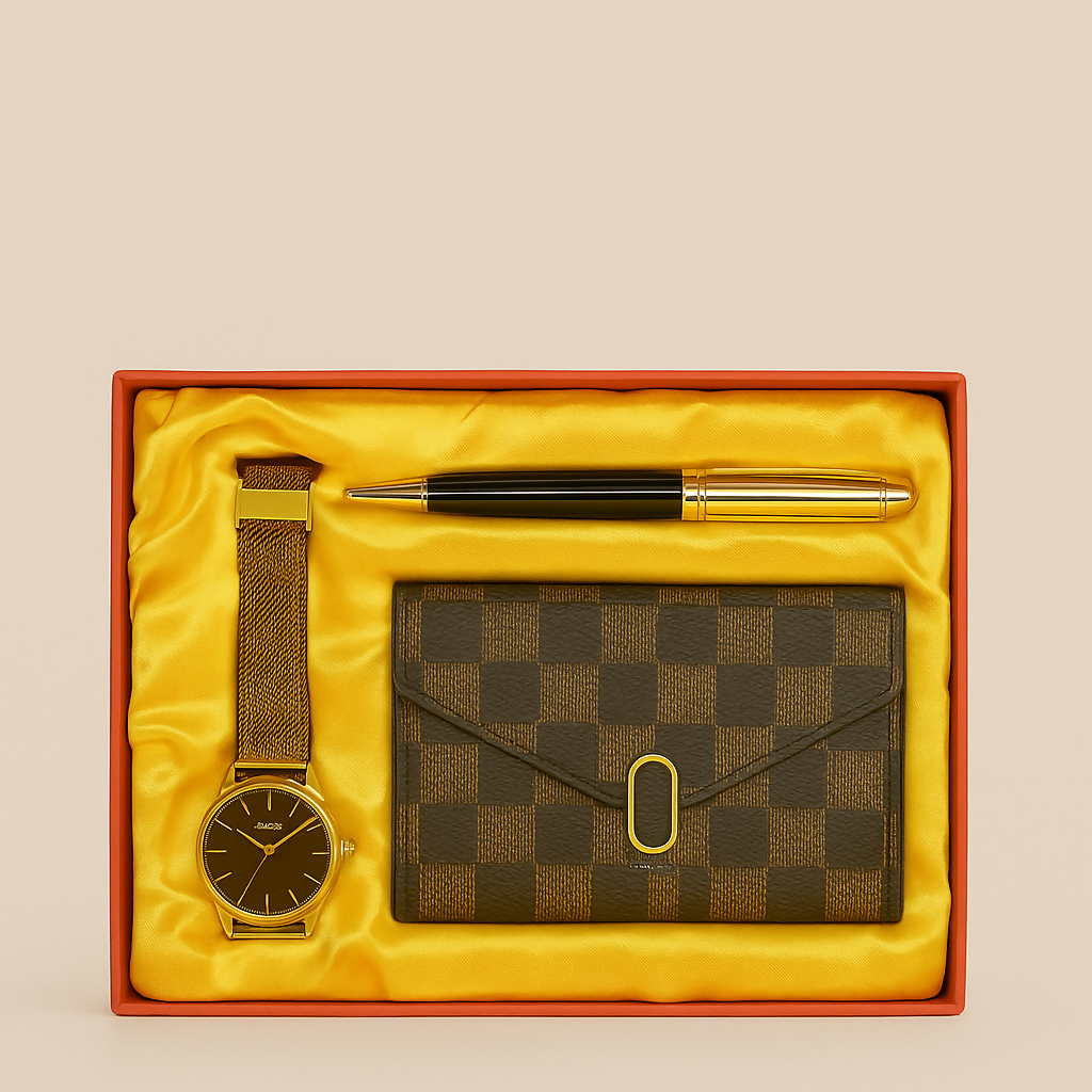 Luxury Checkered Gift Set Luxury 3-in-1 Gift Set – Premium Gold Analog
