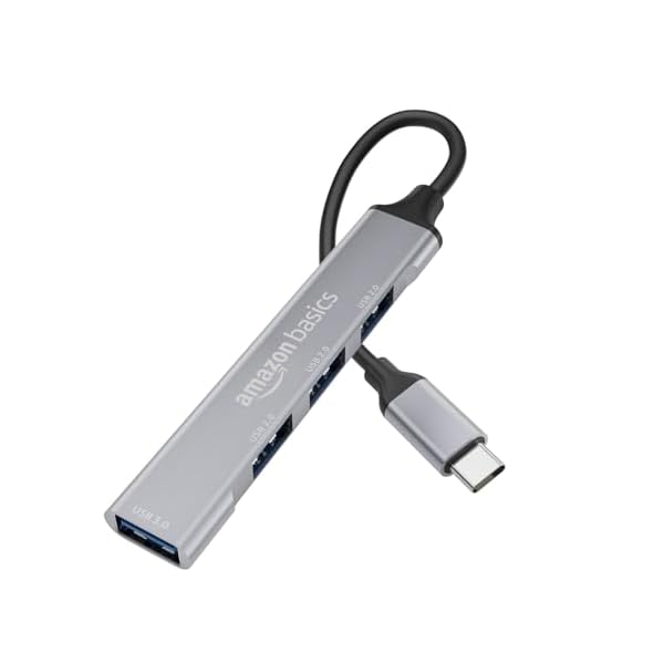 Basics 4-in-1 USB C Hub, Type C Multiport with 1 x USB 3.0 & 3 x