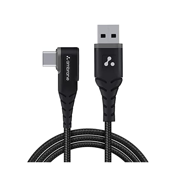Ambrane Type C Mobile Charging Cable 3A Fast Charging, 1M, L Shaped